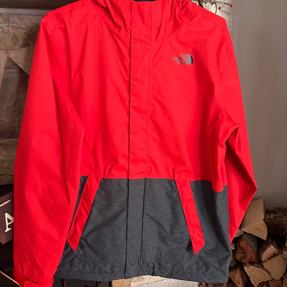 The North Face Kids Red and Gray Raincoat